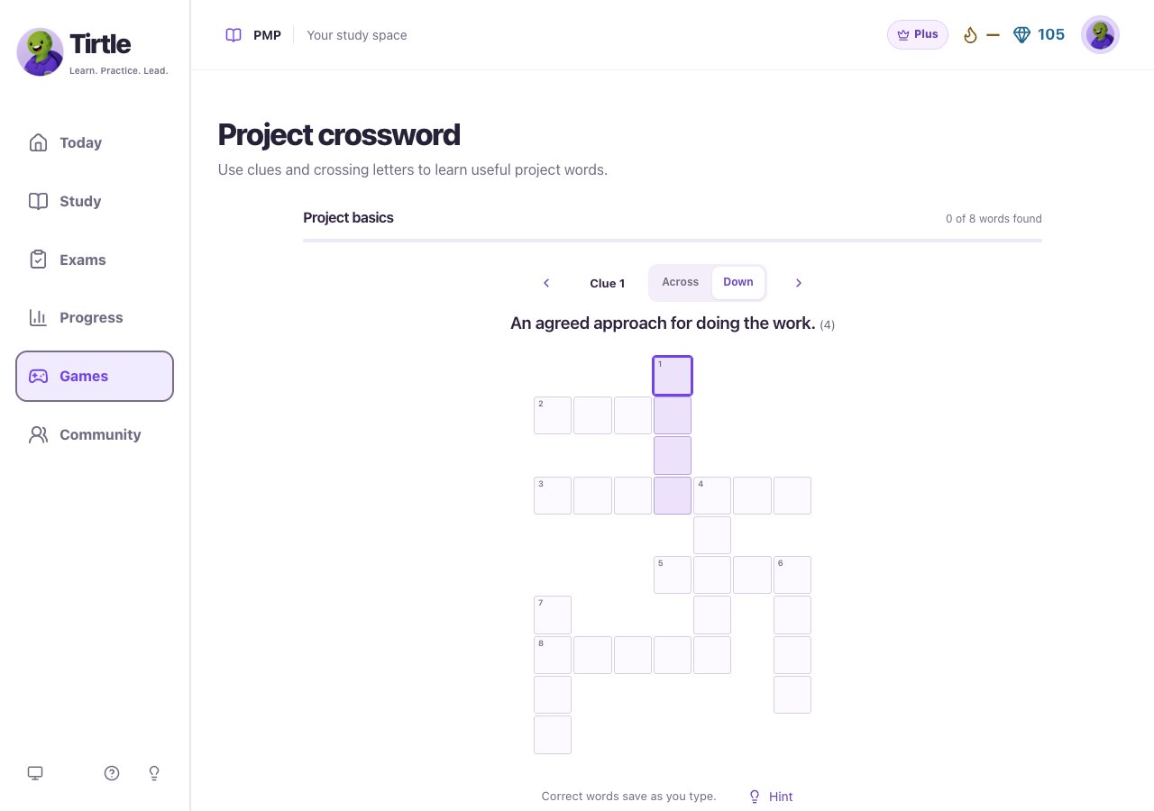 Project crossword with the current clue, Across and Down controls and letter grid
