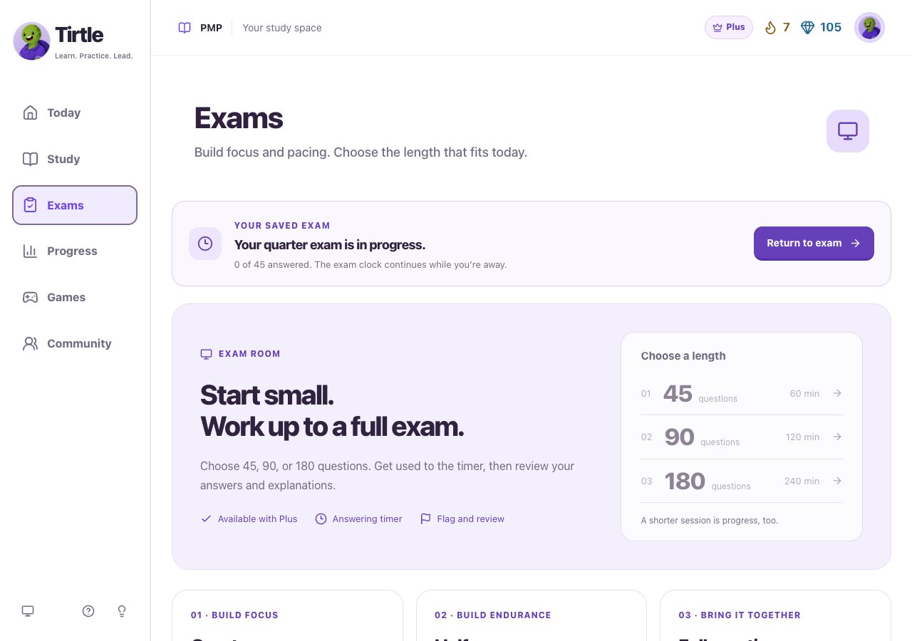 Exams page showing Your saved exam with a Return to exam button and a reminder that the clock continues
