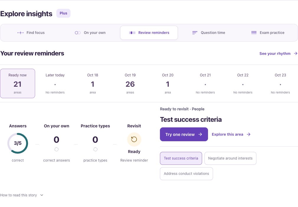 Review reminders with Ready now, later dates and Try one review