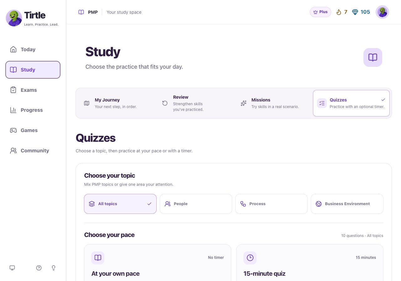 Quizzes page with topic selection and a fifteen-minute quiz option