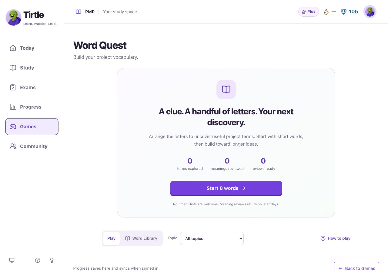 Word Quest start screen with Start eight words, Play and Word Library controls